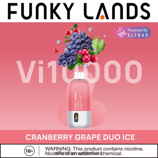 Elf Bar Dublin - ELFBAR Funky Lands Disposable Vape Vi10000 Puffs 8X24RJ467 Cranberry Grape Duo Ice