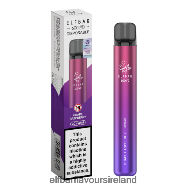 Elf Bar 5000 Ireland - ELFBAR 600V2 Disposable Vape - 20mg 8X24RJ24 Grape Raspberry