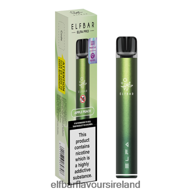 Elf Bar Flavours Ireland - ELFBAR ELFA PRO Pod Kit - Rechargeable 8X24RJ73 Aurora Green + Apple Peach Prefilled Pod