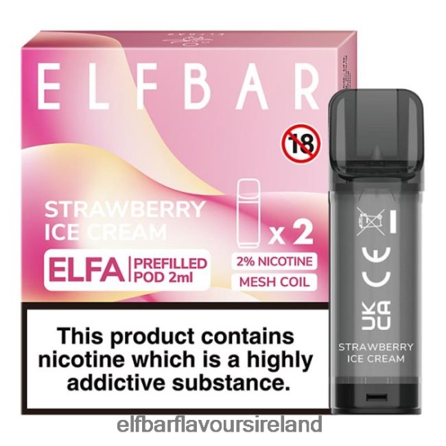 Elf Bar 600 Ireland - ELFBAR Elfa Pre-Filled Pod - 2ml - 20mg (2 Pack) 8X24RJ115 Strawberry Ice Cream