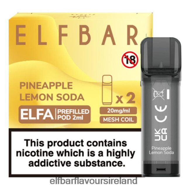 Elf Bar Ireland - ELFBAR Elfa Pre-Filled Pod - 2ml - 20mg (2 Pack) 8X24RJ134 Pineapple Lemon Soda