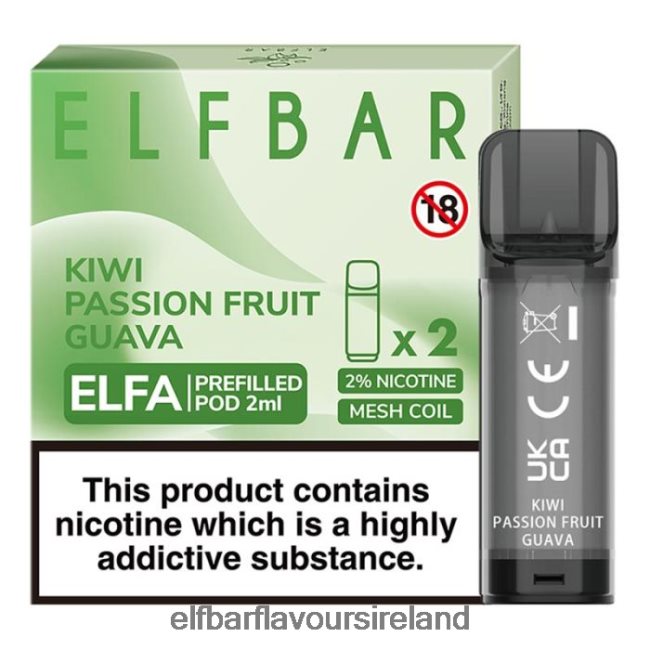 ELFBAR Af5000 Ireland - ELFBAR Elfa Pre-Filled Pod - 2ml - 20mg (2 Pack) 8X24RJ117 Kiwi Passion Fruit Guava