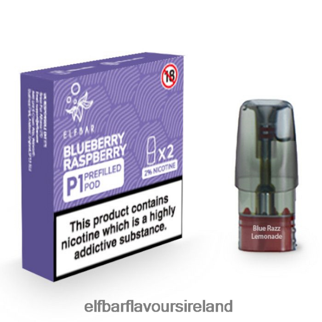 Elf Bar Juice Ireland - ELFBAR Mate 500 P1 Pre-Filled Pods - 20mg (2 Pack) 8X24RJ157 Blueberry Raspberry