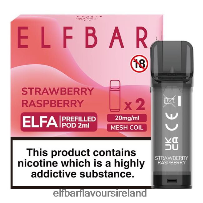 Elf Bar Juice Ireland - ELFBAR Elfa Pre-Filled Pod - 2ml - 20mg (2 Pack) 8X24RJ112 Strawberry Raspberry